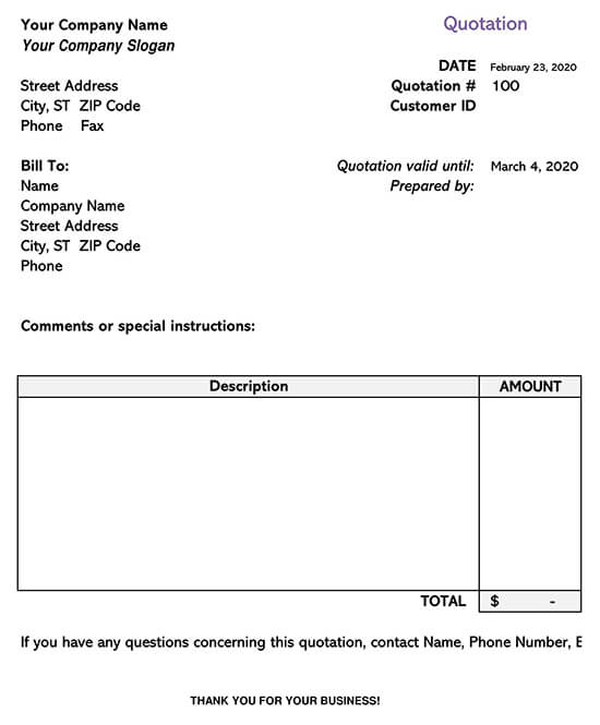 Price Quotation without Tax Template
