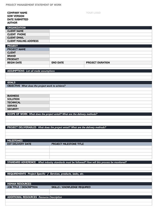 Project Management Statement of Work Format