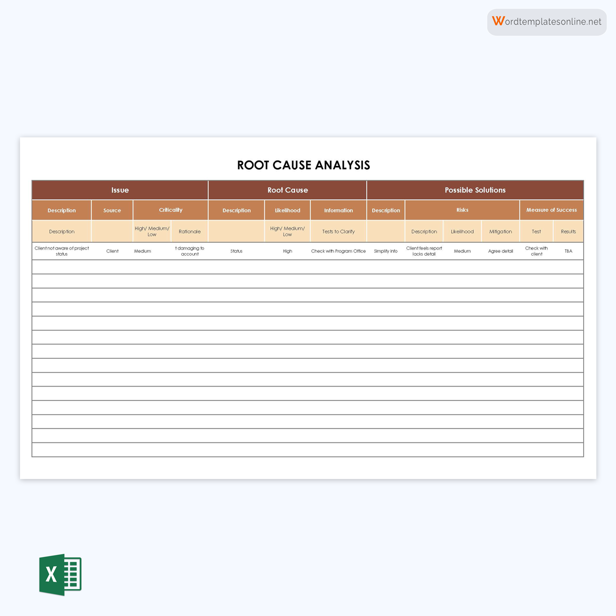 Free root cause analysis template with printable format in Excel 01