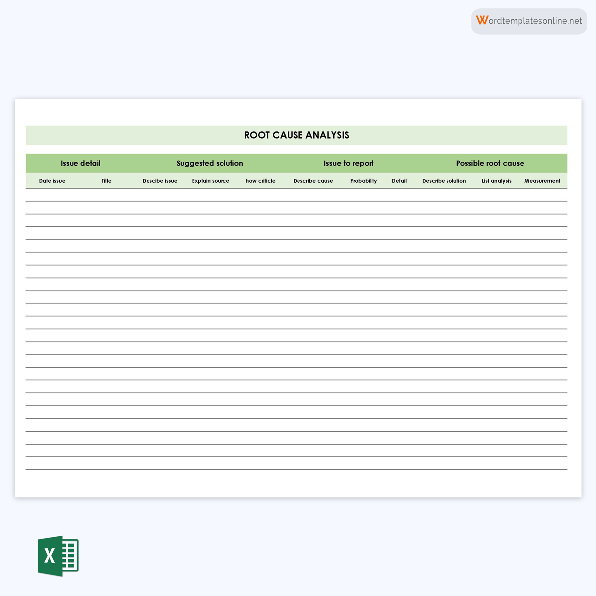 Editable root cause analysis template in Excel 07