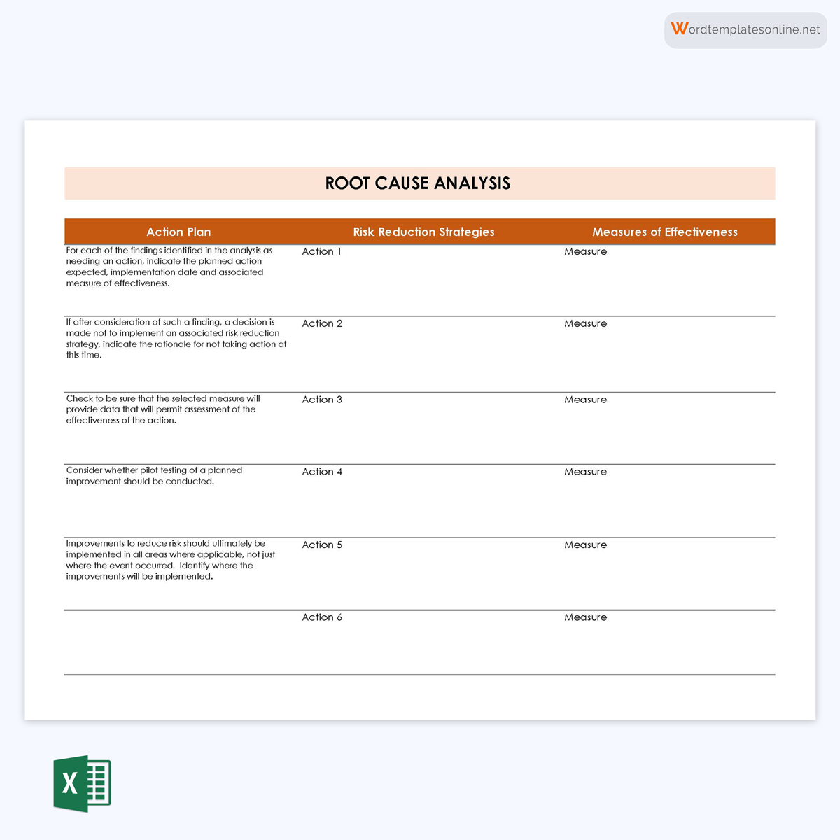 Simplified root cause analysis template in Excel 08