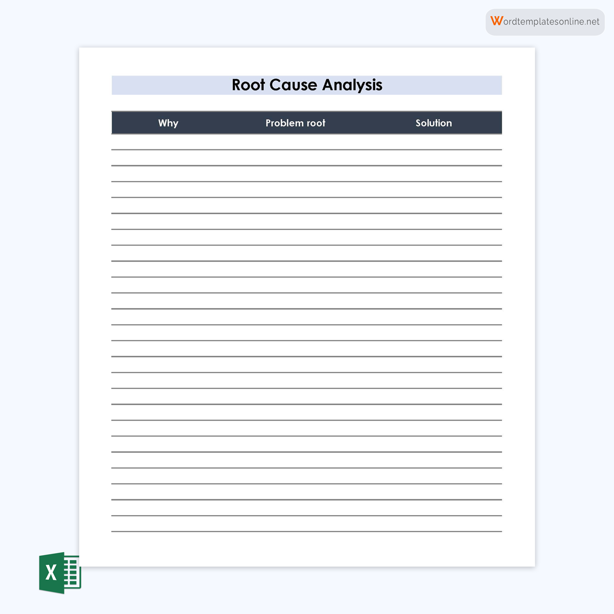 Customizable root cause analysis template in Excel 11