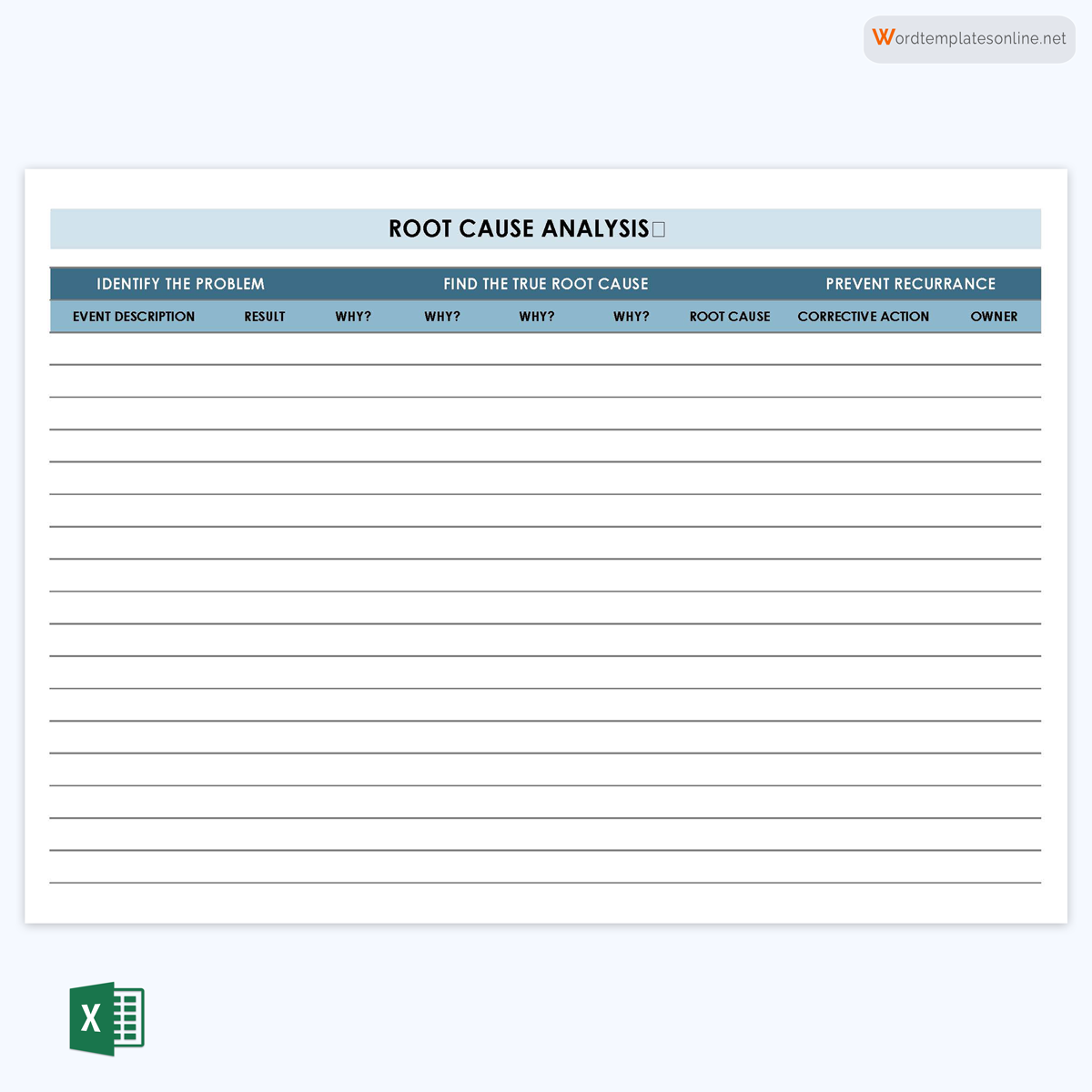 Professional Editable Simple Root Cause Analysis Template 08 for Excel Format