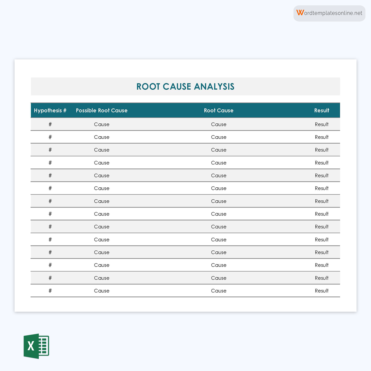 Editable root cause analysis template in Excel 14