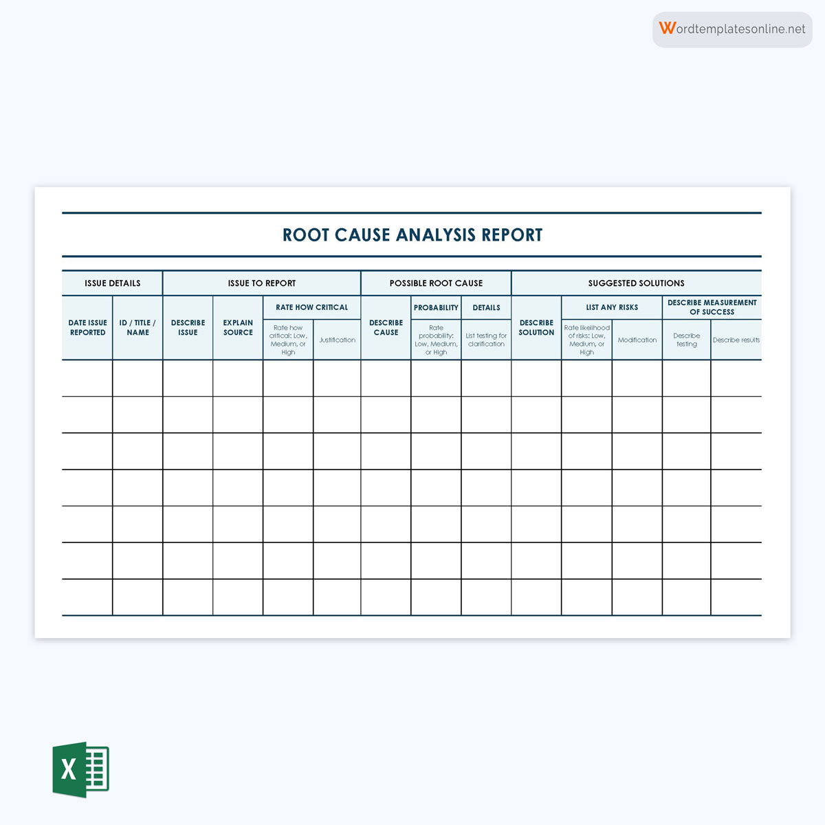 Editable root cause analysis template in Excel 02