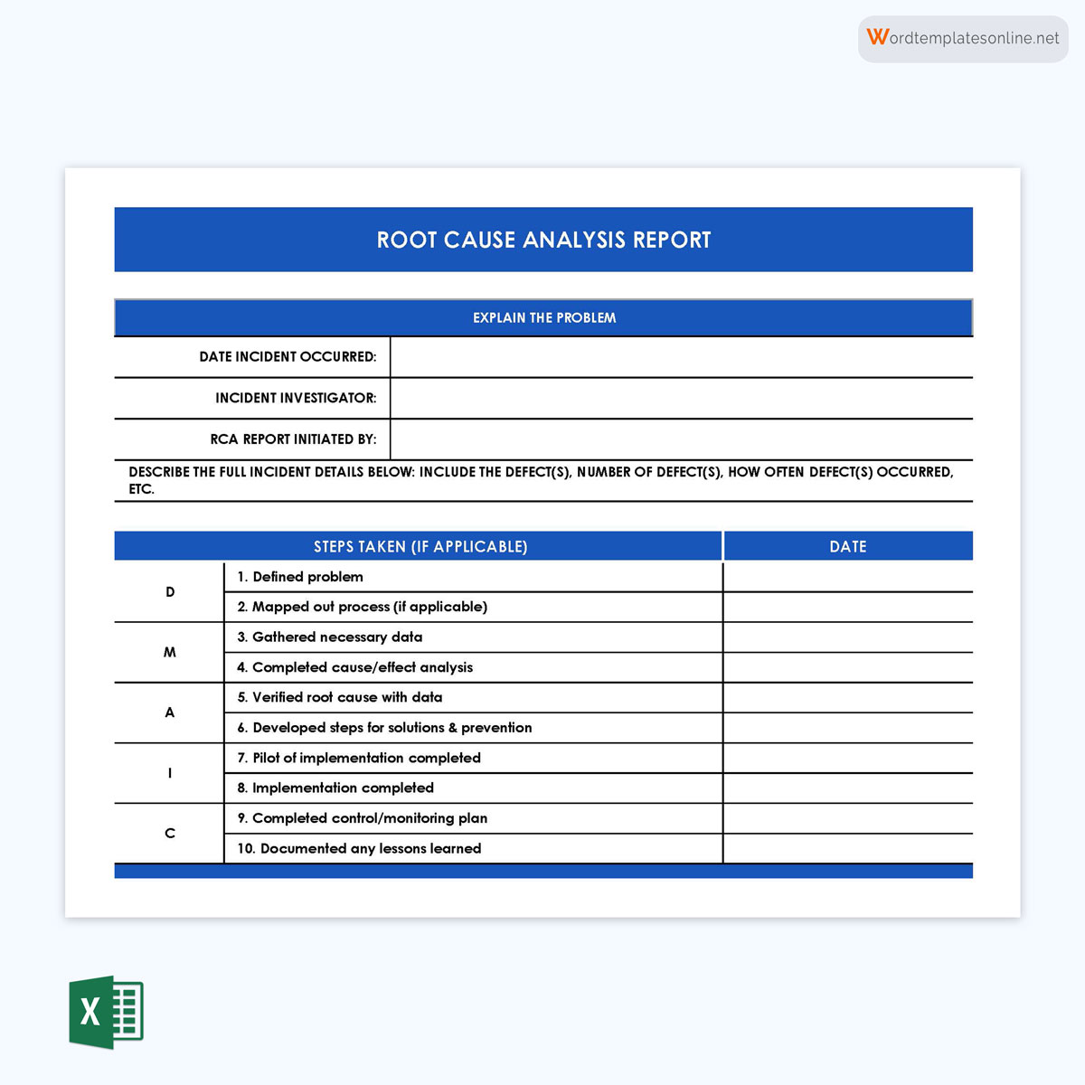 Downloadable root cause analysis template in Excel 04