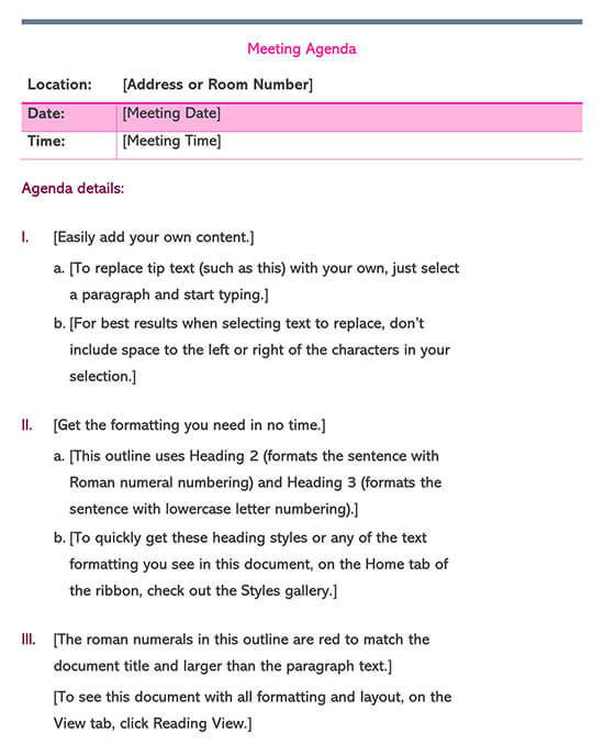 Free Sample Classic Meeting Planner Template