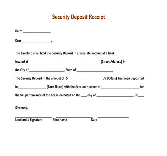 Free Security Deposit Receipt Template 01 for Word