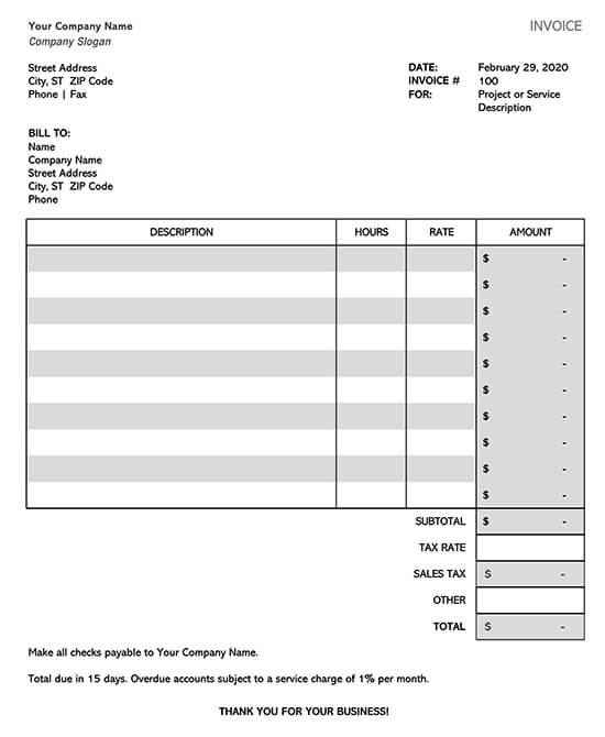 12 Free Service Invoice Templates Word Excel