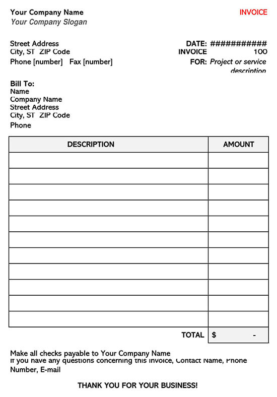 free downloadable simple blank invoice template