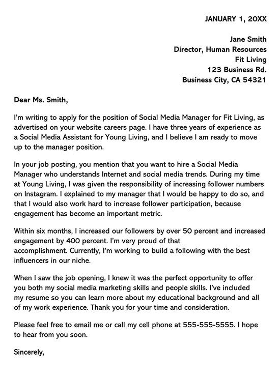 Social Media Marketing Cover Letter Sample