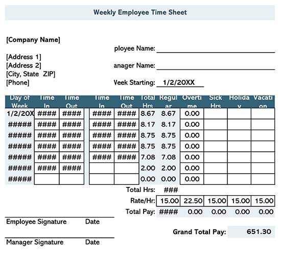 Timesheet with Breaks Template