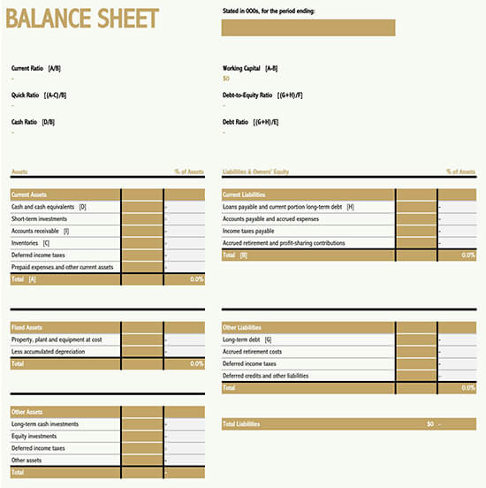 Editable Balance Sheet Worksheet