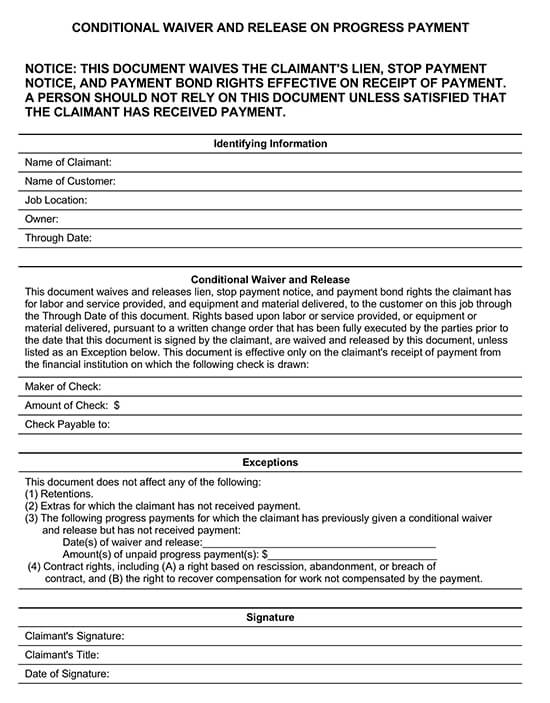 Free Contractor Lien Release Form - Template