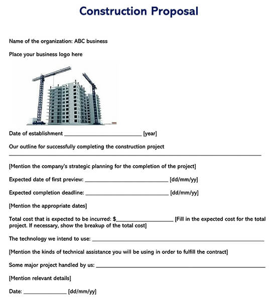 free word document Construction Proposal Template 04