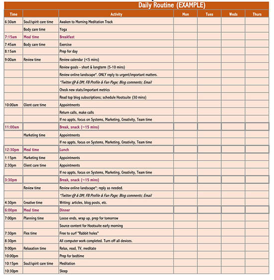 daily schedule template pdf