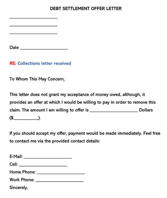 Free Debt Settlement Offer Letter Template 01 for Word