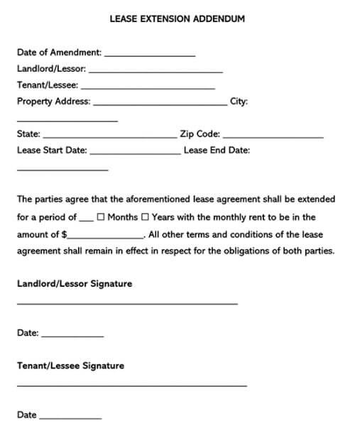 Free Lease Extension Addendum Template (Word | PDF)