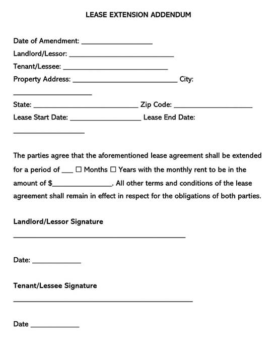 Free Lease Extension Addendum Template Word Pdf