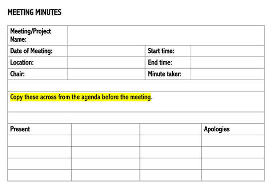minutes of meeting template with action items excel
