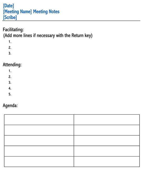 Free Downloadable Meeting Minutes & Notes Templates 09 as Word Document.