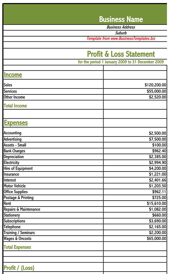 Modern profit and loss statement template in Excel 09