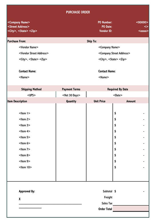 construction purchase order template excel