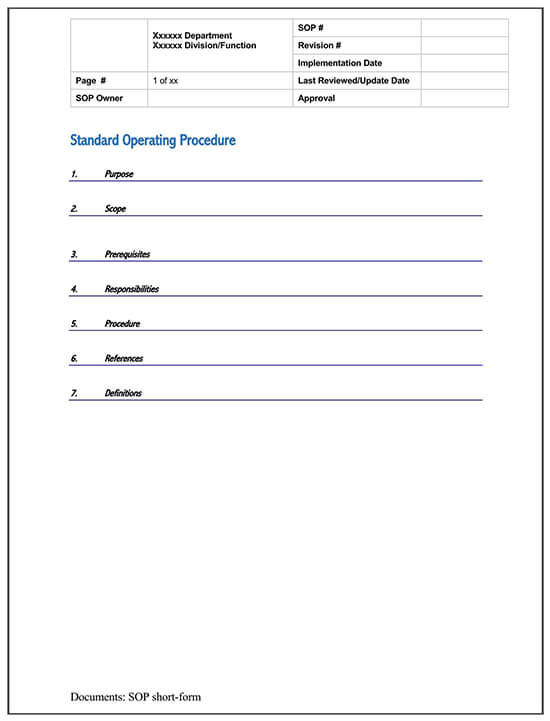 standard operating procedure checklist