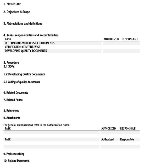 accounting standard operating procedure template