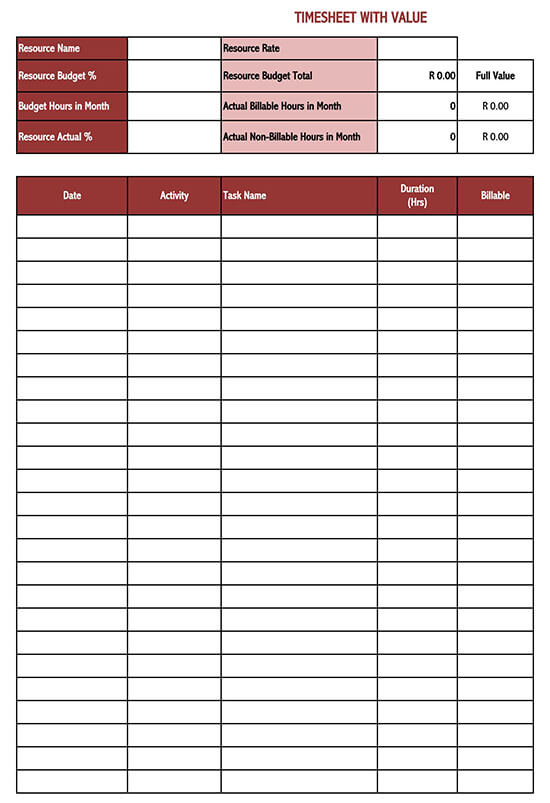 Free Timesheet Template Example for Excel 06