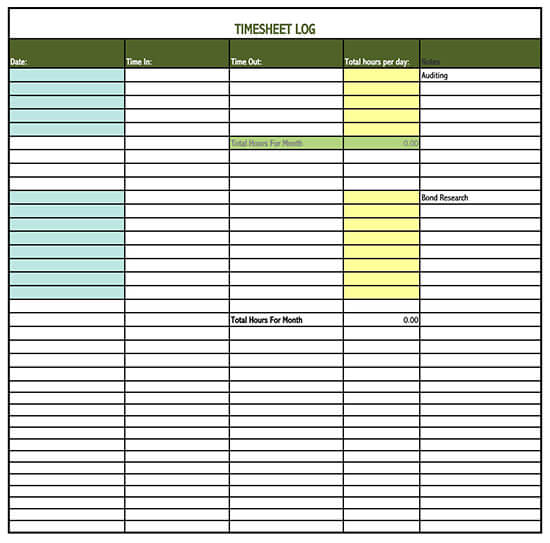 Free Timesheet Template Example for Excel 08