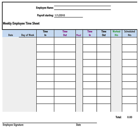 Free Timesheet Template Example for Excel 09
