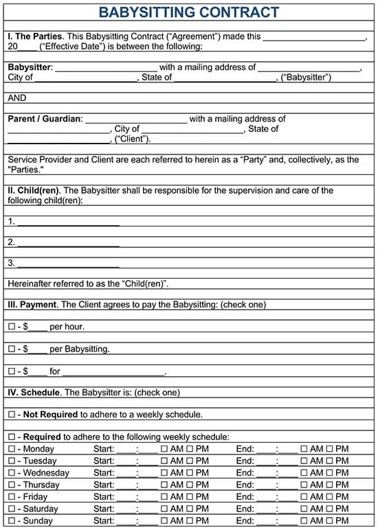 Free Babysitter Contract Templates Examples Word Pdf