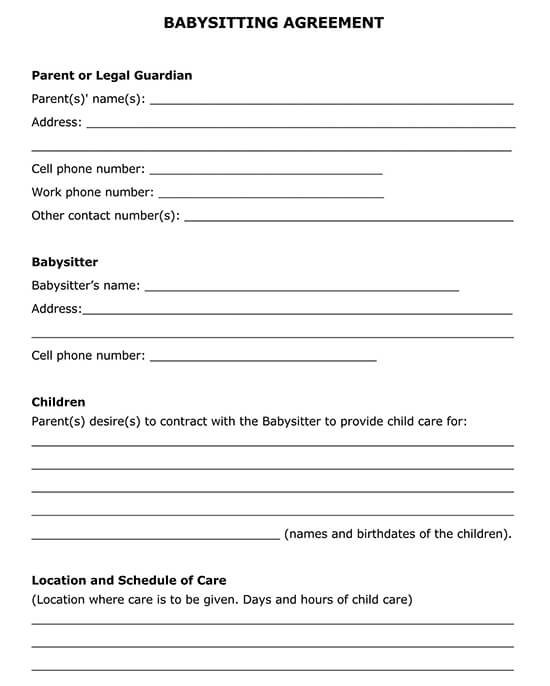 Free Printable Babysitting Contracts Printable Templates