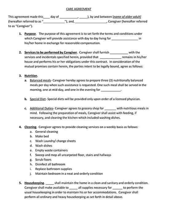 Great Customizable Caregiver Contract Agreement Template 03 as Pdf File