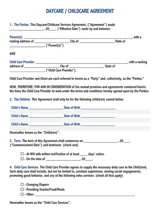Free Child Care Daycare Babysitting Contract Templates Word Pdf