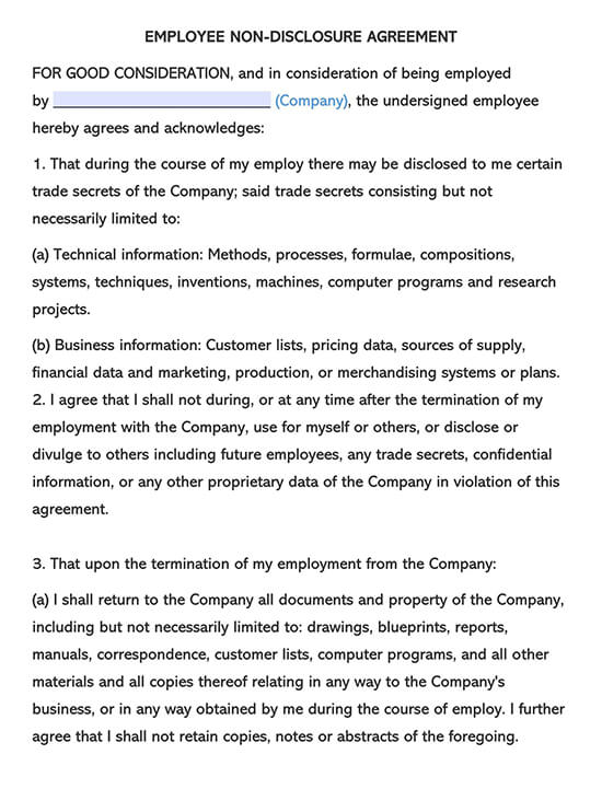 Great Editable Employee Non-Disclosure Agreement Template 02 as Word File