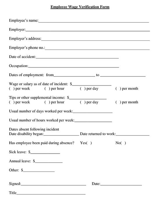 Printable Wage Verification Form 03 for Word