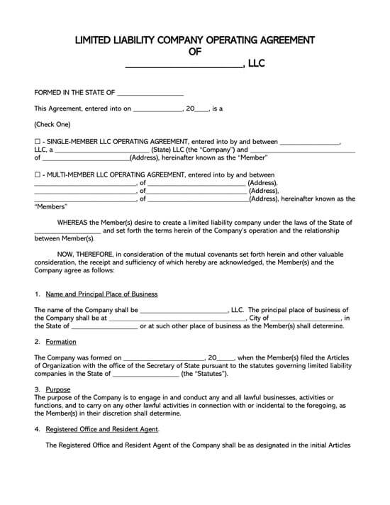 Free Llc Operating Agreement Templates By State