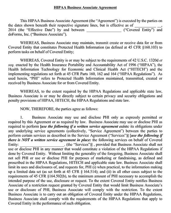 Printable HIPAA Business Associate Agreement 02 for PDF