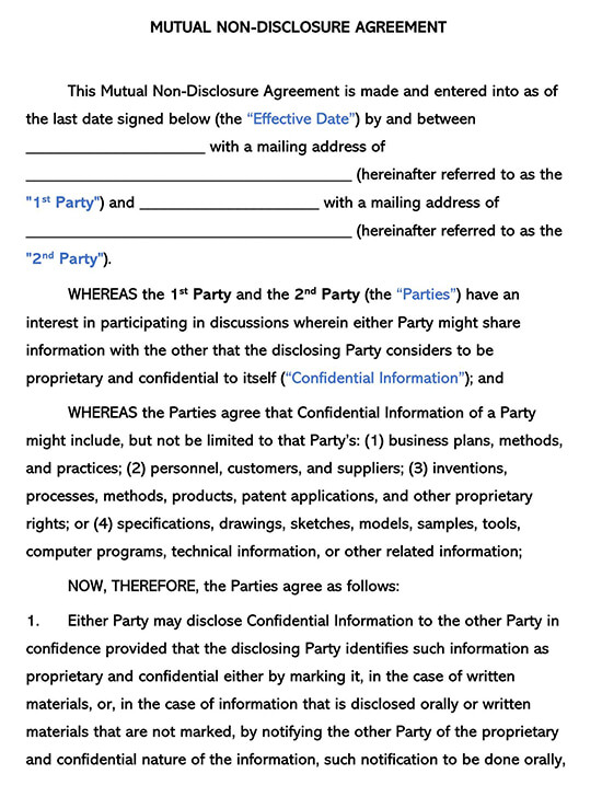 Mutual Non-Disclosure Agreement Template