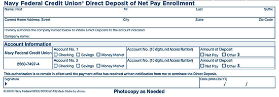 (NFCU) Direct Depsoit Authorization Form