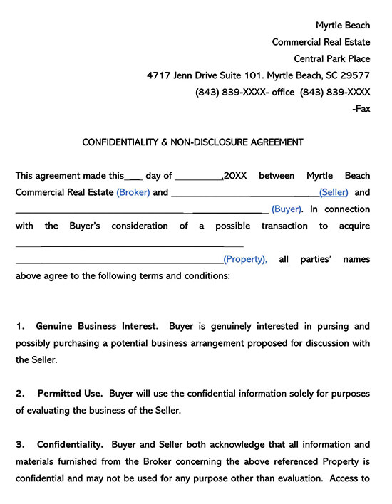 Sample commercial real estate non-disclosure agreement example 04
