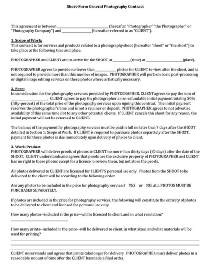 Free Photography Contract Templates - Word - PDF