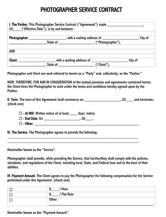 Free Downloadable Photography Contract Template