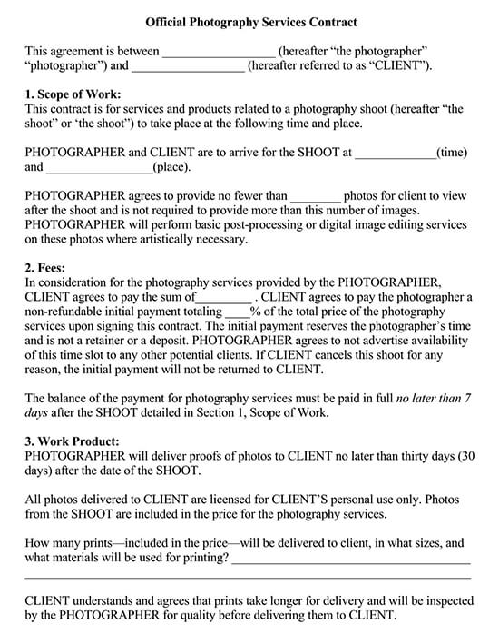 Editable Official Photography Contract Sample