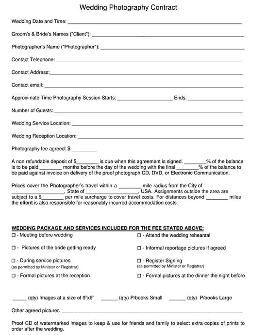 Free Editable Wedding Photography Contract Template in Pdf Format