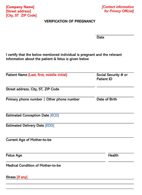 Pregnancy Verification Form 11