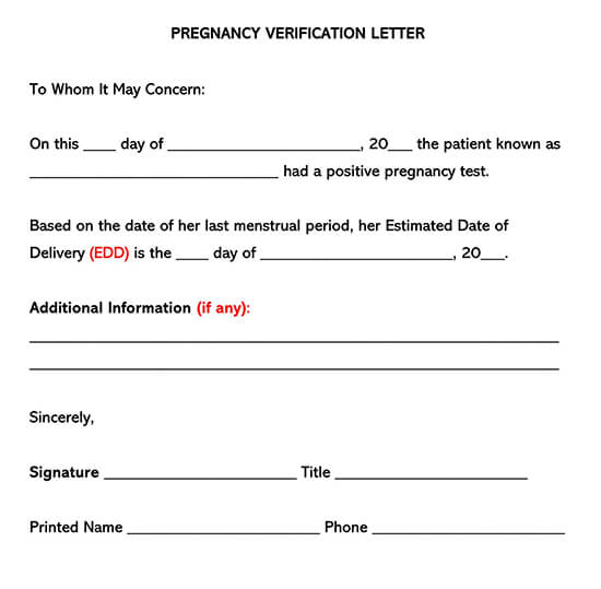 Pregnancy Verification Letter Form