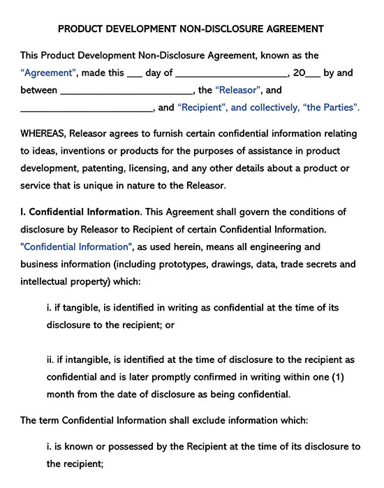 Free Editable Product Development Non-Disclosure Agreement Template 01 as Word File